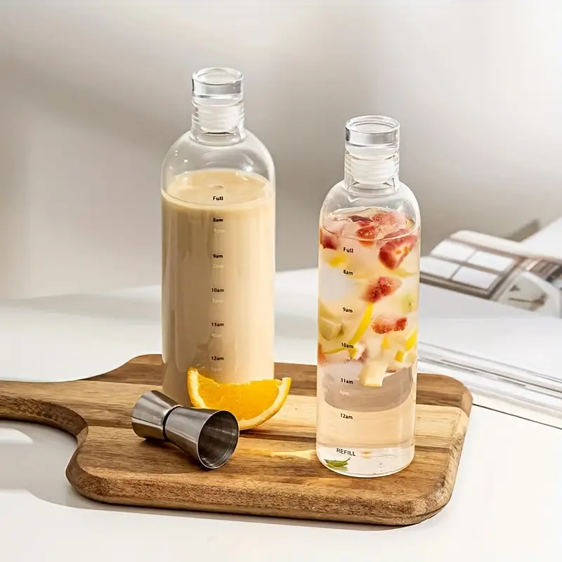 Elegant Time-Scale Sports Water Bottle Borosilicate Glass 550ml - Leak Proof 23x6.5cm