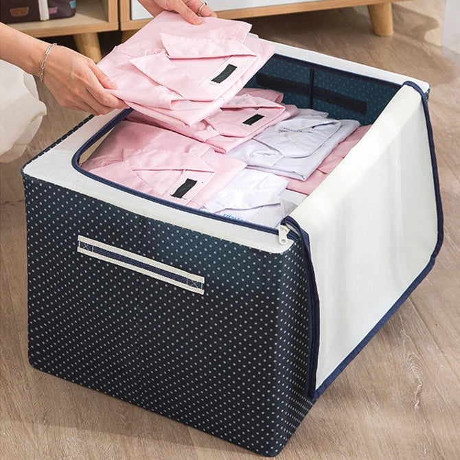 Wardrobe Storage Organiser Box Oxford Material 50x40x33cm Zipper Lid with See-Through Front Panel