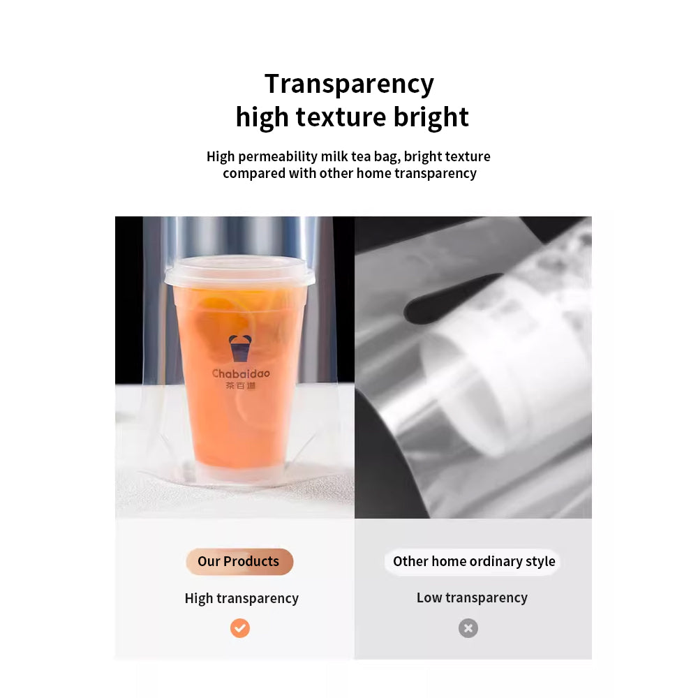 Disposable Bubble Tea-Coffee Plastic Carrier Bag Clear - 12microns 50pcs