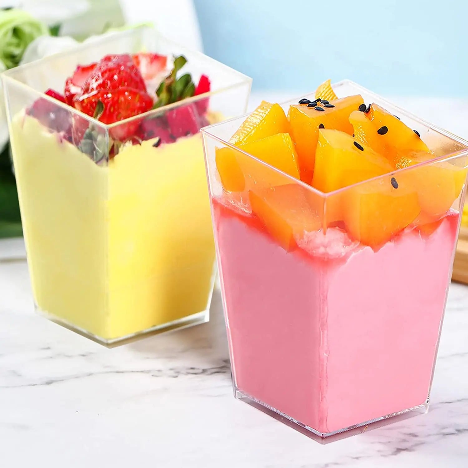 Acrylic Plastic Clear Square Reusable  Dessert Cups 110ml 10pack 5x6.9x4cm
