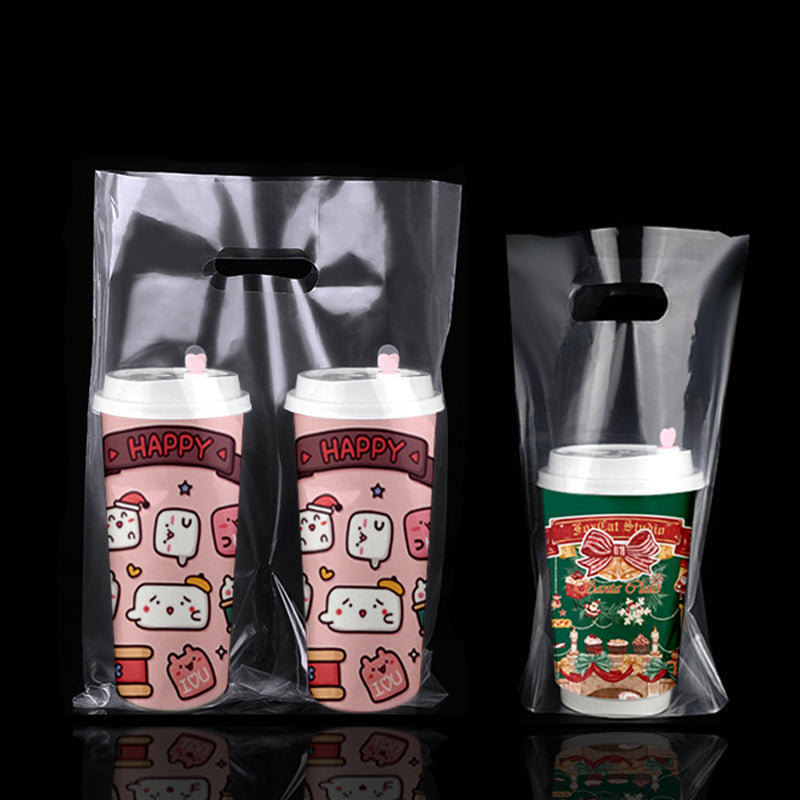 Disposable Bubble Tea-Coffee Plastic Carrier Bag Clear - 12microns 50pcs