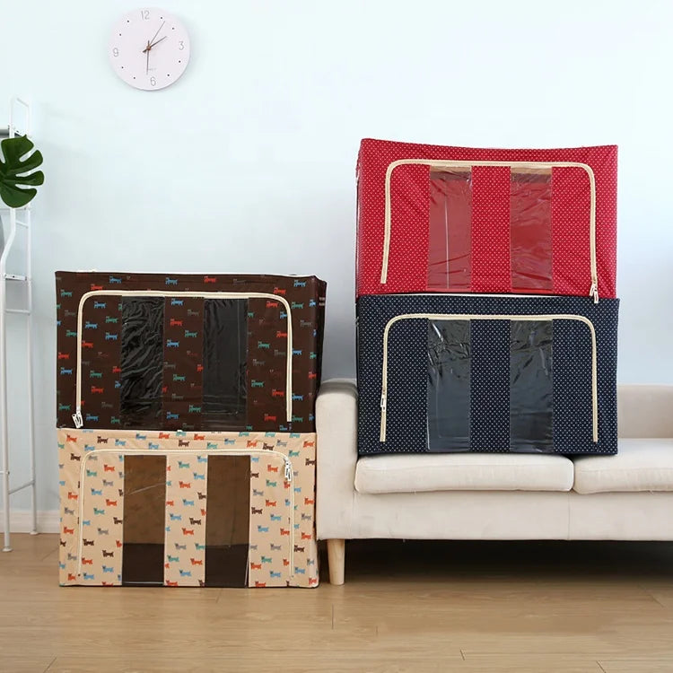 Wardrobe Storage Organiser Box Oxford Material 50x40x33cm Zipper Lid with See-Through Front Panel