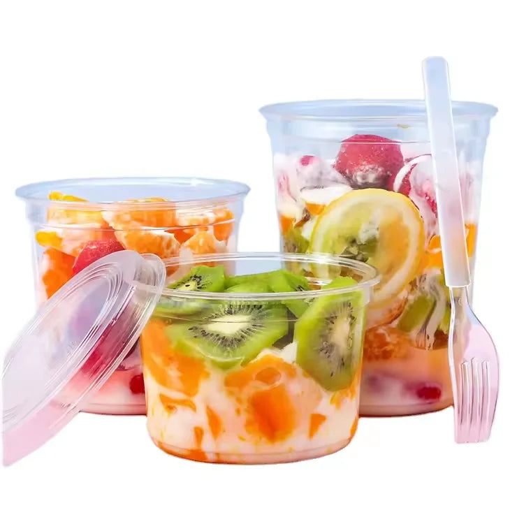 Disposable PP Takeaway Food Round Storage Container - Clear Plastic Reusable Leakproof with Lid 10pack