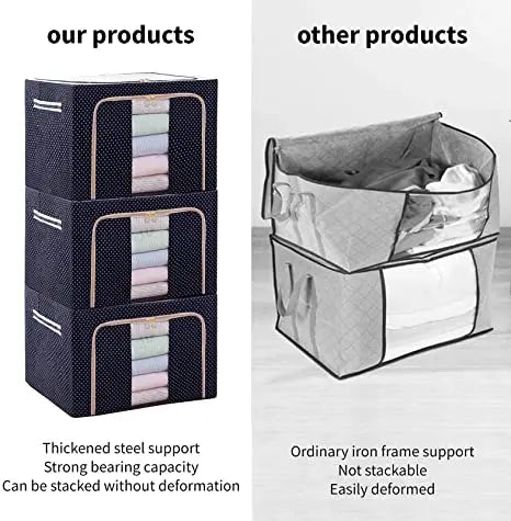 Wardrobe Storage Organiser Box Oxford Material 50x40x33cm Zipper Lid with See-Through Front Panel