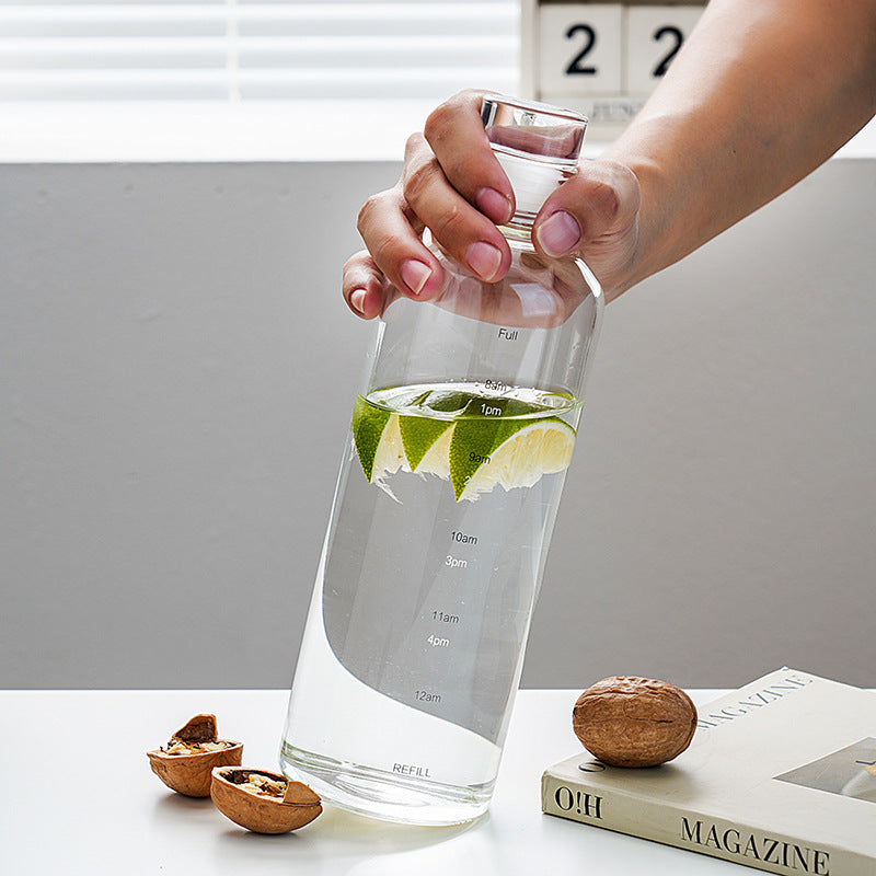 Elegant Time-Scale Sports Water Bottle Borosilicate Glass 550ml - Leak Proof 23x6.5cm