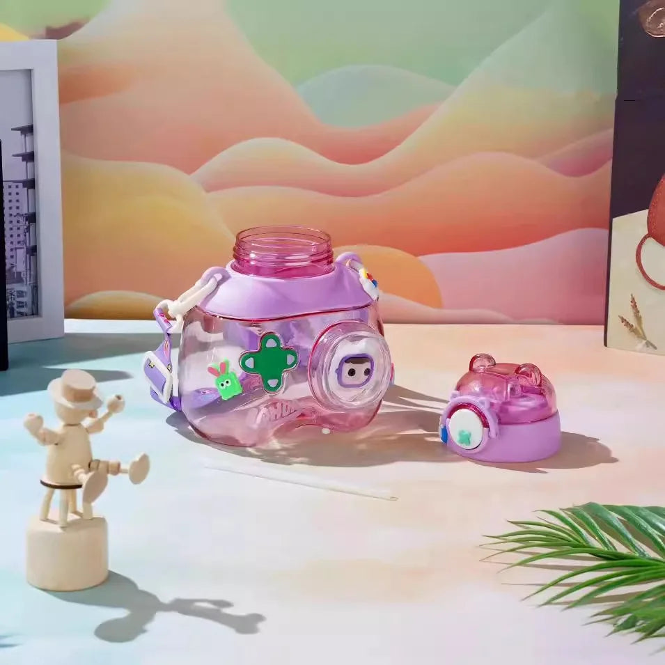 3D Bear Water Bottle 750ml with Straw & Carry Strap