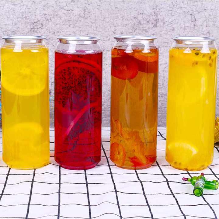 Food Grade Plastic Drinking Clear Can with Aluminium Lid