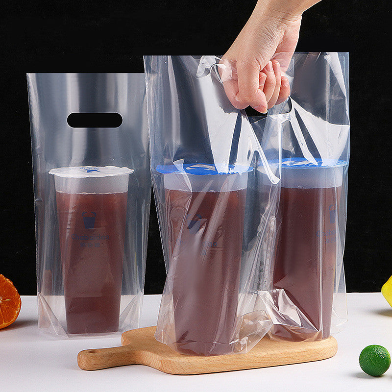 Disposable Bubble Tea-Coffee Plastic Carrier Bag Clear - 12microns 50pcs