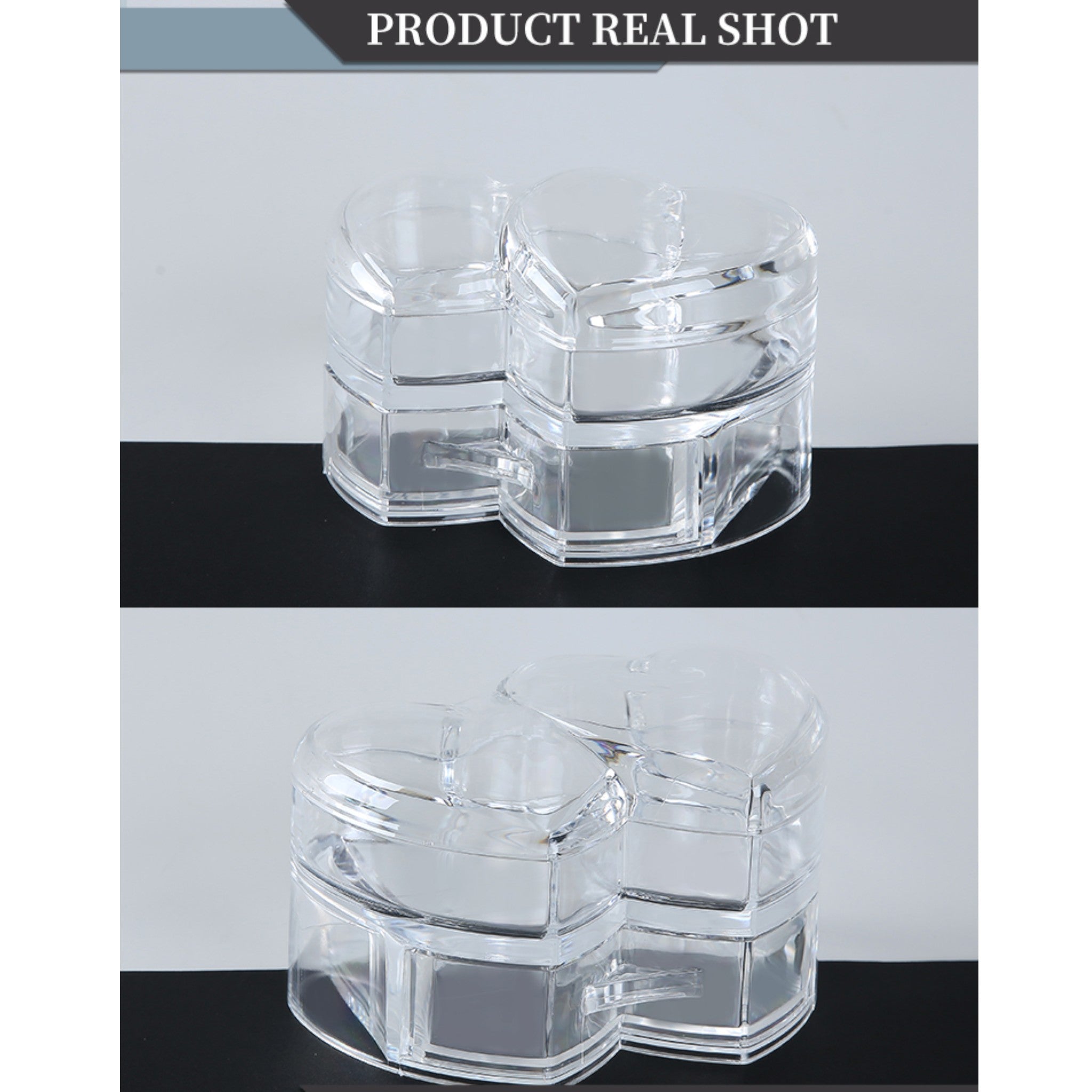 Modern Cosmetic Organizer Box- Clear Plastic Double Heart Shape