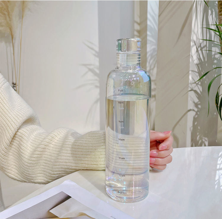 Elegant Time-Scale Sports Water Bottle Borosilicate Glass 550ml - Leak Proof 23x6.5cm