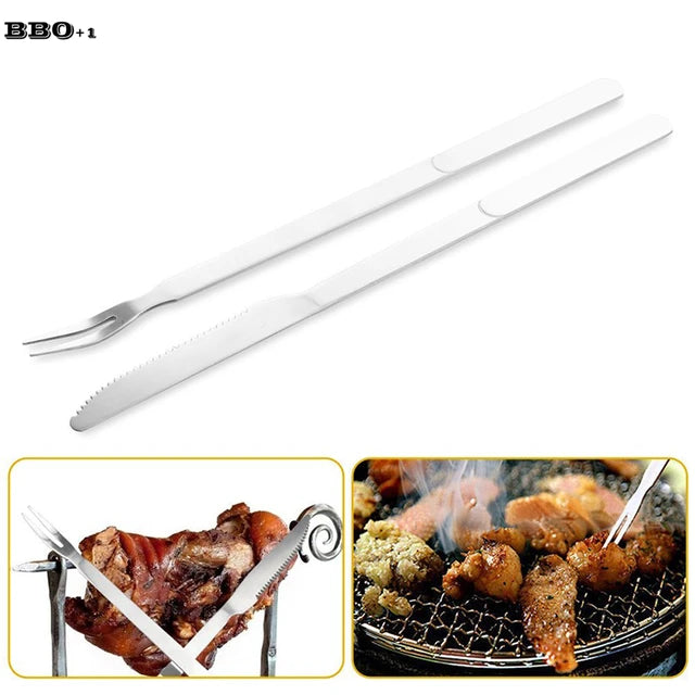 BBQ Braai Knife and Fork Set Stainless Steel 31cm