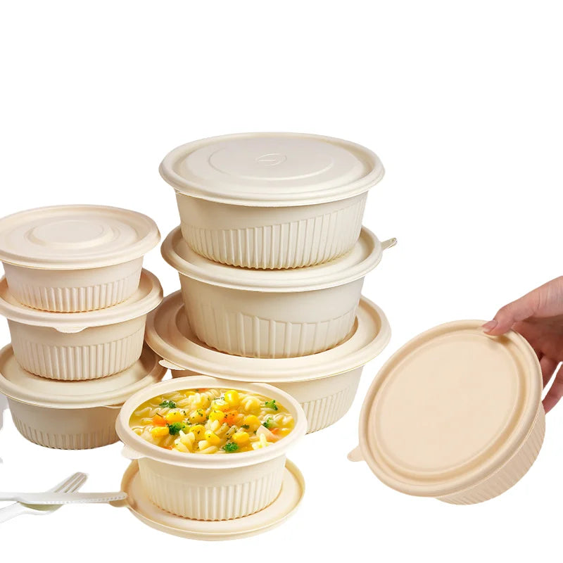 Microwavable Takeaway Food Round Bowl 12cm Biodegradable Eco Friendly 10pack