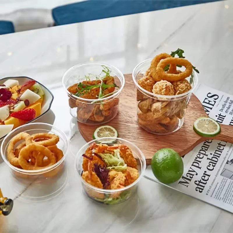 Disposable PP Takeaway Food Round Storage Container - Clear Plastic Reusable Leakproof with Lid 10pack