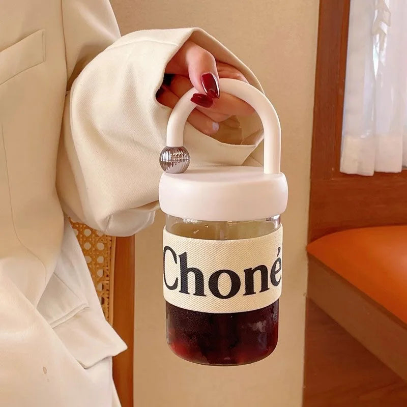 450ml Glass Drinking Sipper Bottle - High Temperature Resistant Portable Handheld Coffee Mug 11x8cm