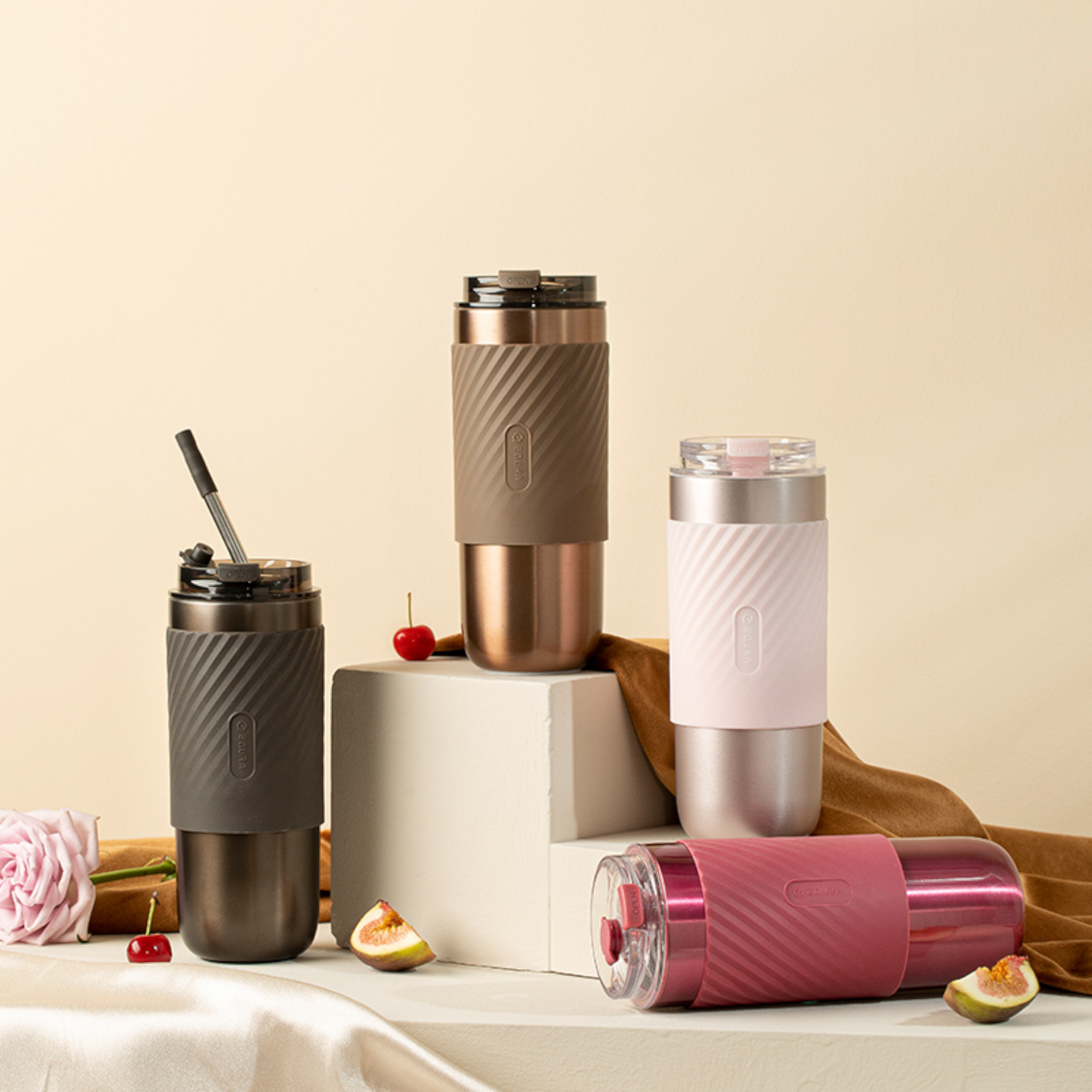 520ml Double-Wall Thermal Tumbler with Silicone Sleeve, Infuser & Retractable Stainless Steel Straw