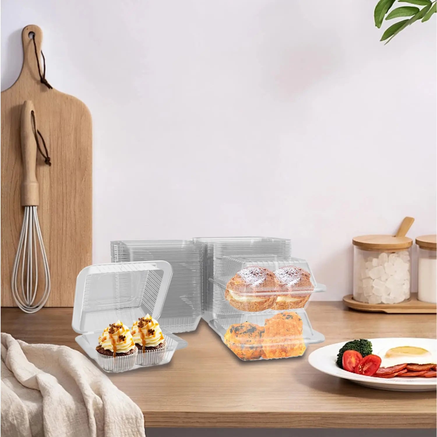 Disposable Takeaway Food Clamshell Storage Container 11x10cm - Hinged Flip Lid 10pack