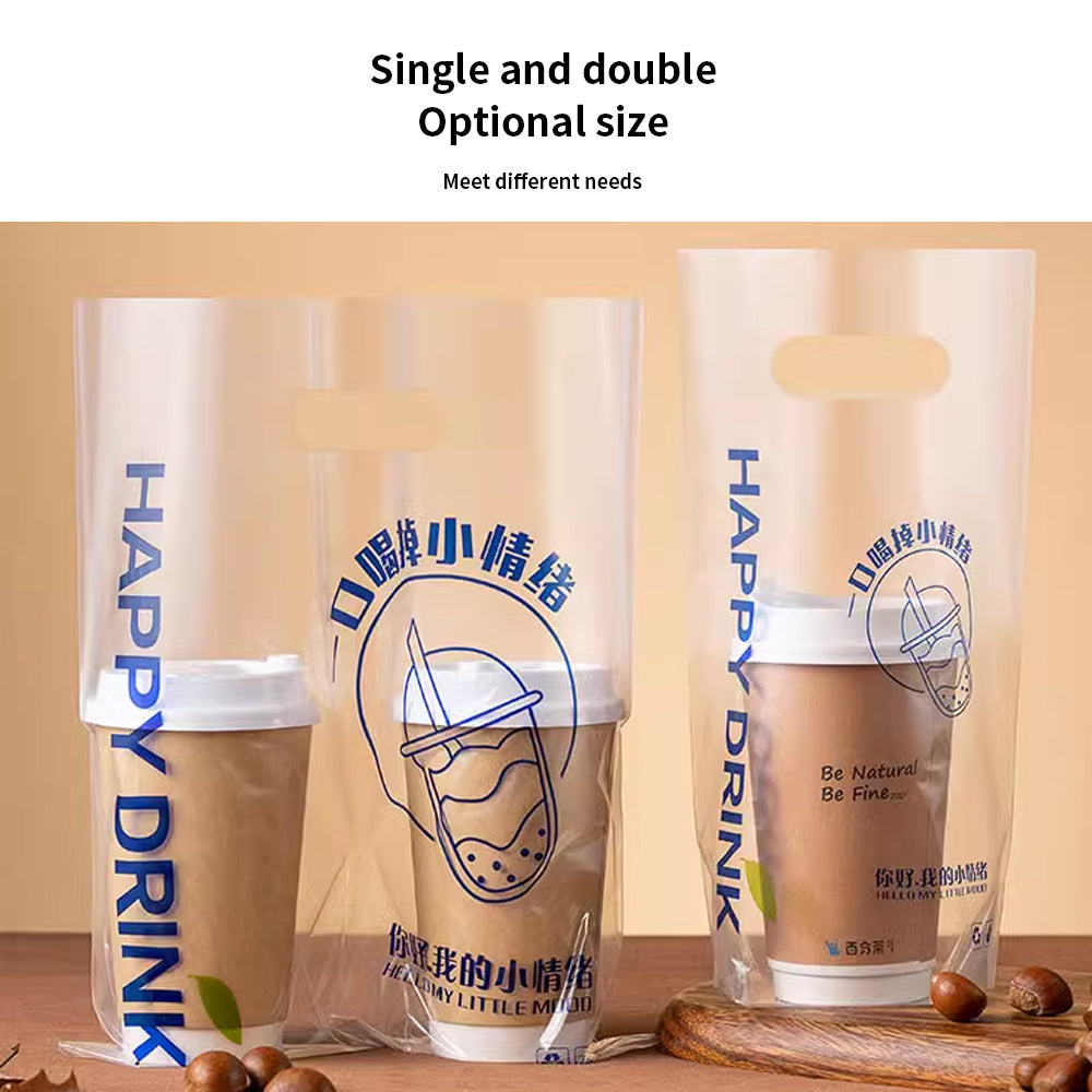 Disposable Bubble Tea-Coffee Plastic Carrier Bag Clear - 12microns 50pcs