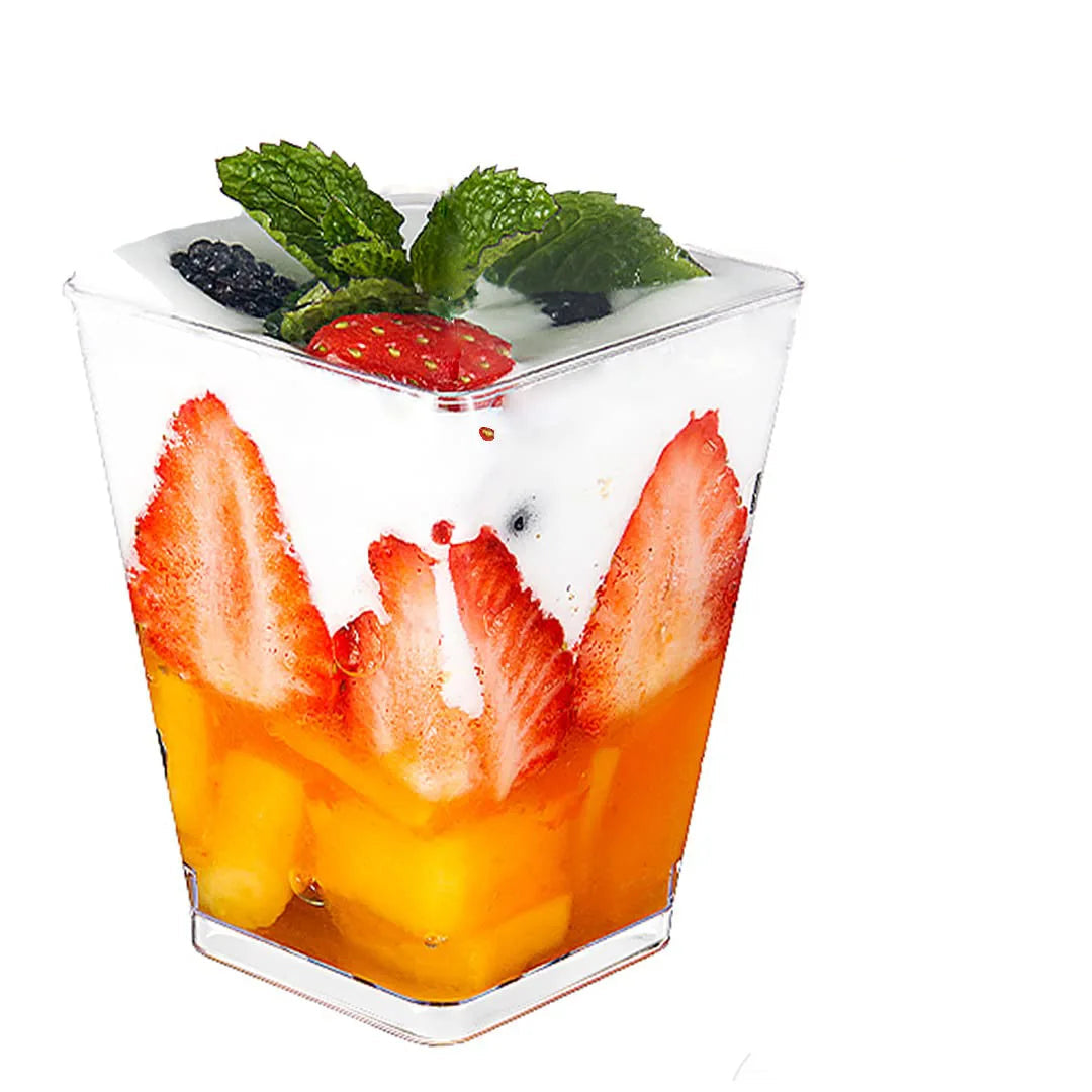 Acrylic Plastic Clear Square Reusable  Dessert Cups 110ml 10pack 5x6.9x4cm