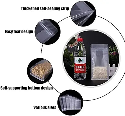 Stand-Up Resealable Pouch Bag Transparent Flat Bottom 10pack