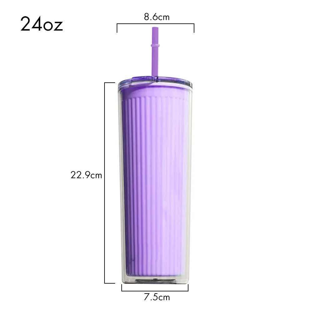 720ml Acrylic Drinking Tumbler Bottle with Lid & Straw 23x9cm