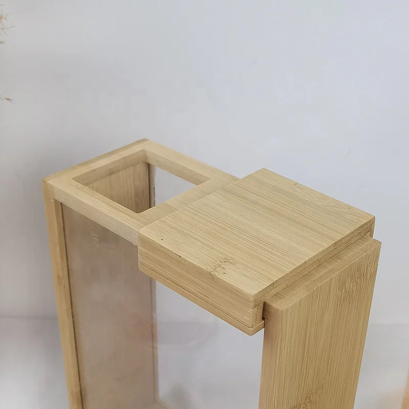 Square Portable Reusable Clear Food Bamboo Kitchen Organizer Container