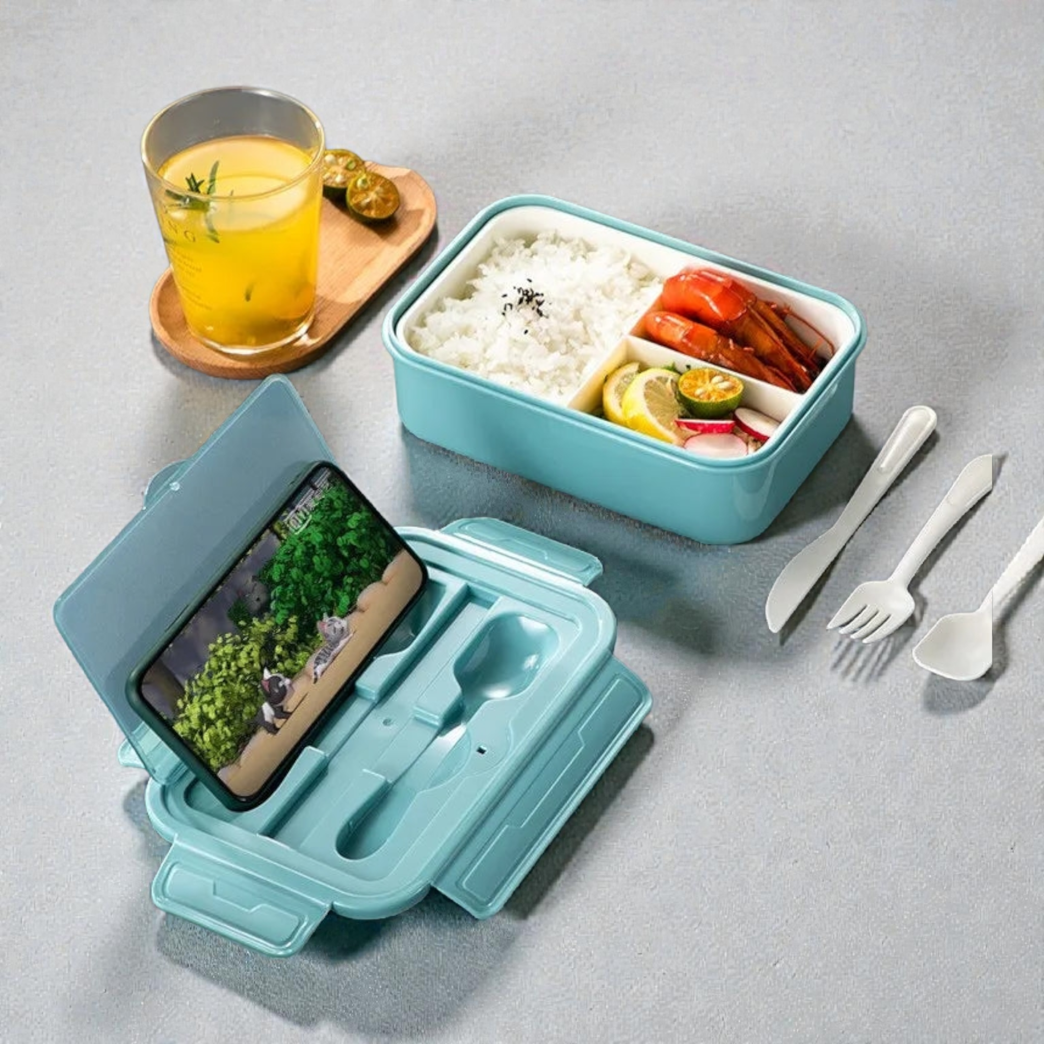 Wonderful Life Lunch Box 3-Compartment with Reusable Utensils 1.25L