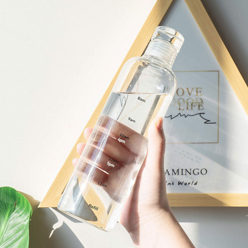 Elegant Time-Scale Sports Water Bottle Borosilicate Glass 550ml - Leak Proof 23x6.5cm