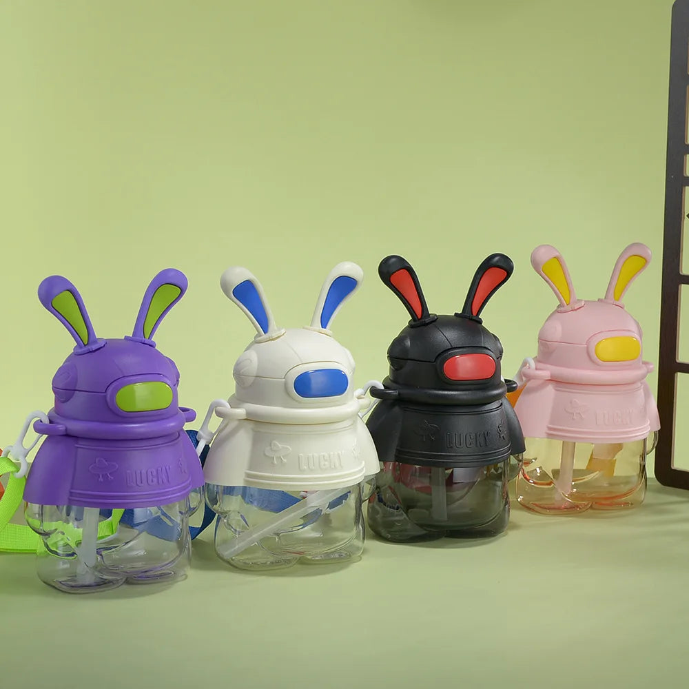 750ml Space Rabbit Cartoon Sports Water Bottle with Anti Drop Straw
