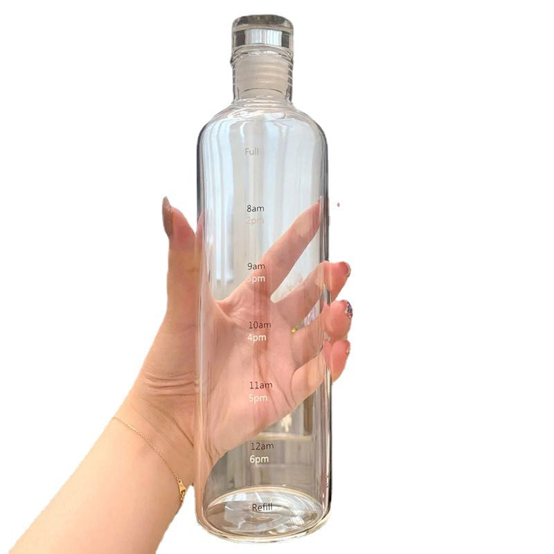 Elegant Time-Scale Sports Water Bottle Borosilicate Glass 550ml - Leak Proof 23x6.5cm