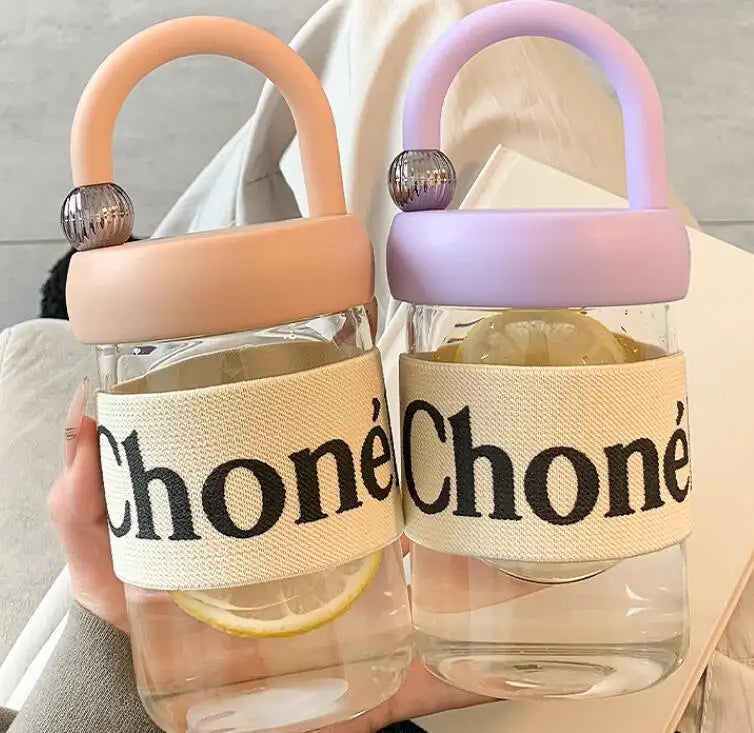 450ml Glass Drinking Sipper Bottle - High Temperature Resistant Portable Handheld Coffee Mug 11x8cm