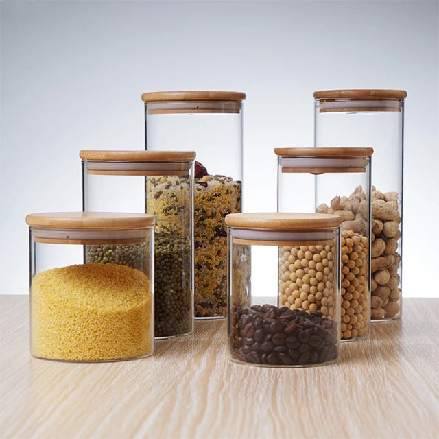 Borosilicate Glass Canister Storage Jar Round with Wooden Lid