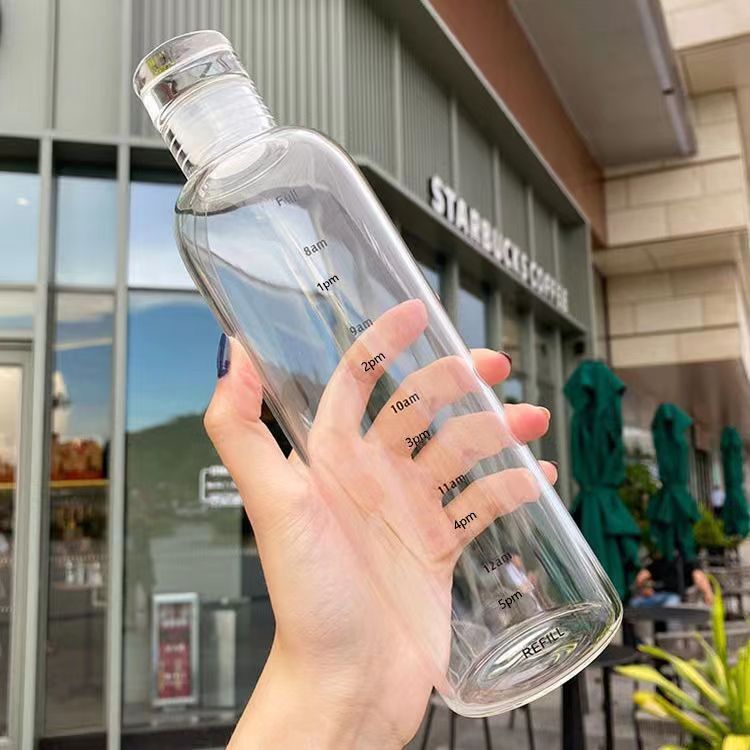 Elegant Time-Scale Sports Water Bottle Borosilicate Glass 550ml - Leak Proof 23x6.5cm