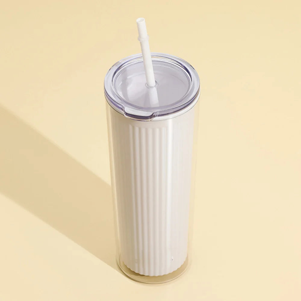 720ml Acrylic Drinking Tumbler Bottle with Lid & Straw 23x9cm