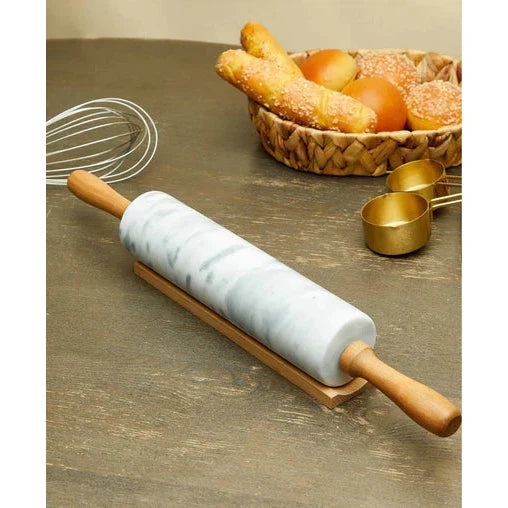 Rolling Pin Marble with Wooden Stand