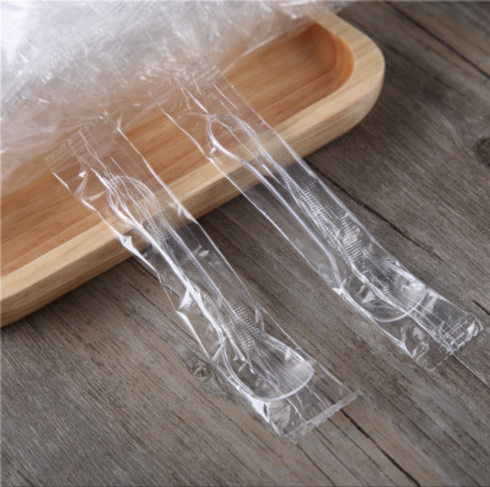 Plastic Acrylic Disposable Spoon 10cm with Wrap 50pack