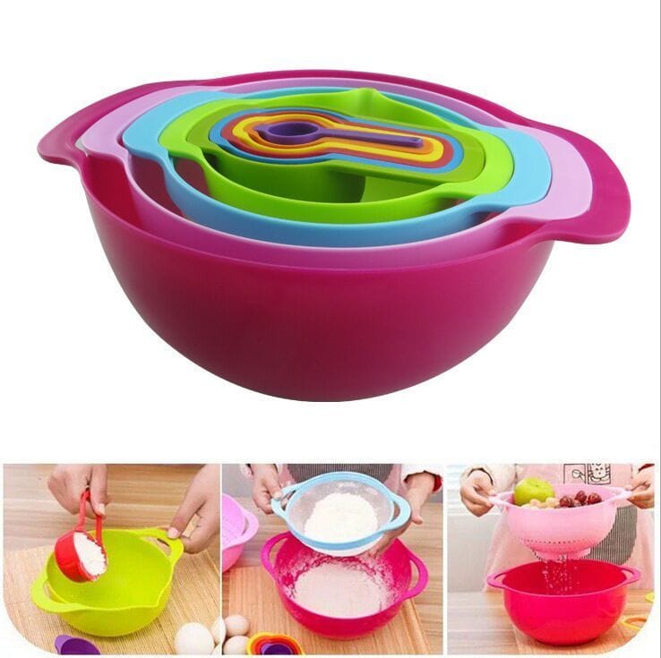 Rainbow Mixing Bowl Sieve & Measuring Spoon Utility 8pc Set