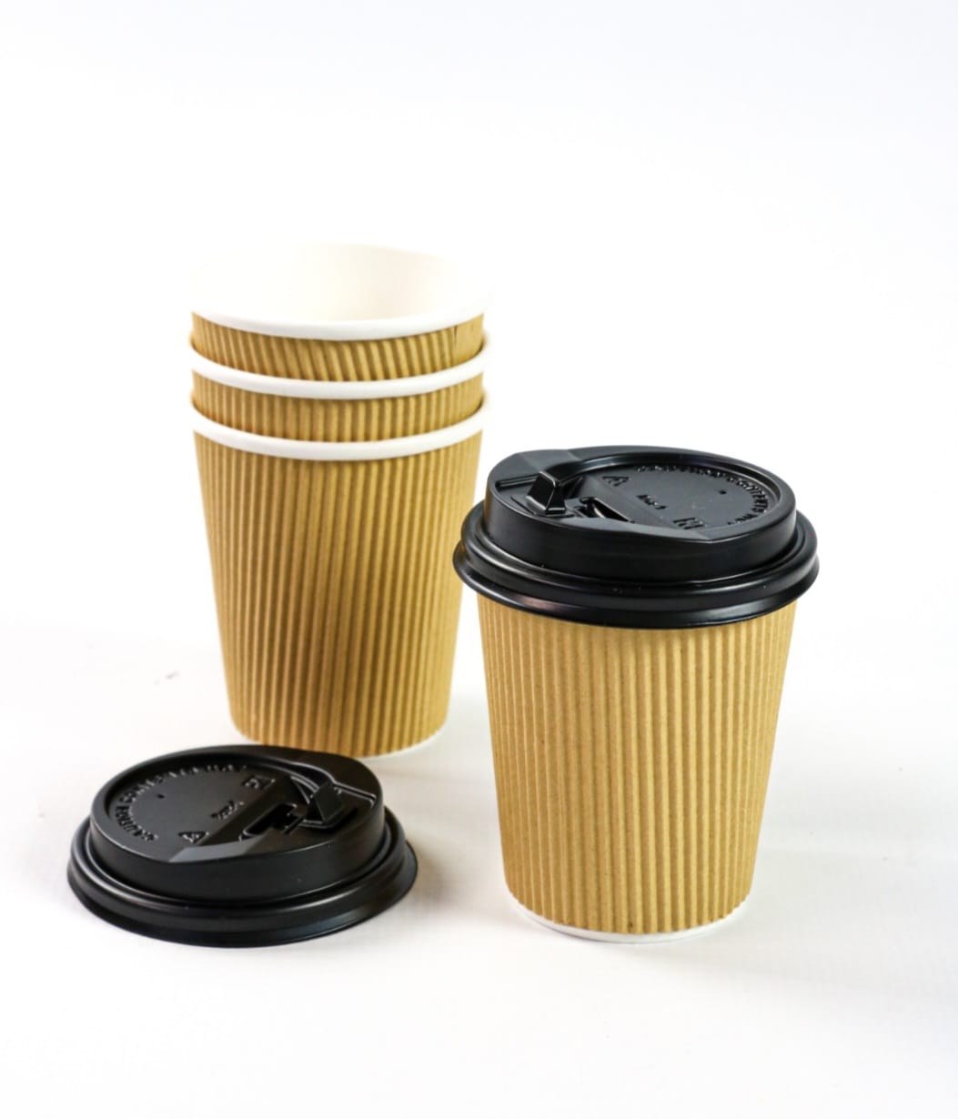 250ml Ripple Paper Coffee Cup Kraft Brown 5pack