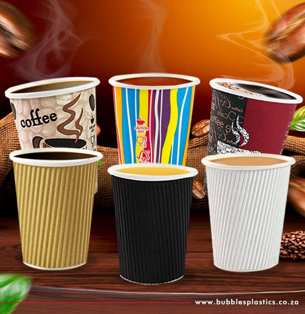 250ml Ripple Paper Coffee Cup Horizontal Black with Black Sip Lid 10pack