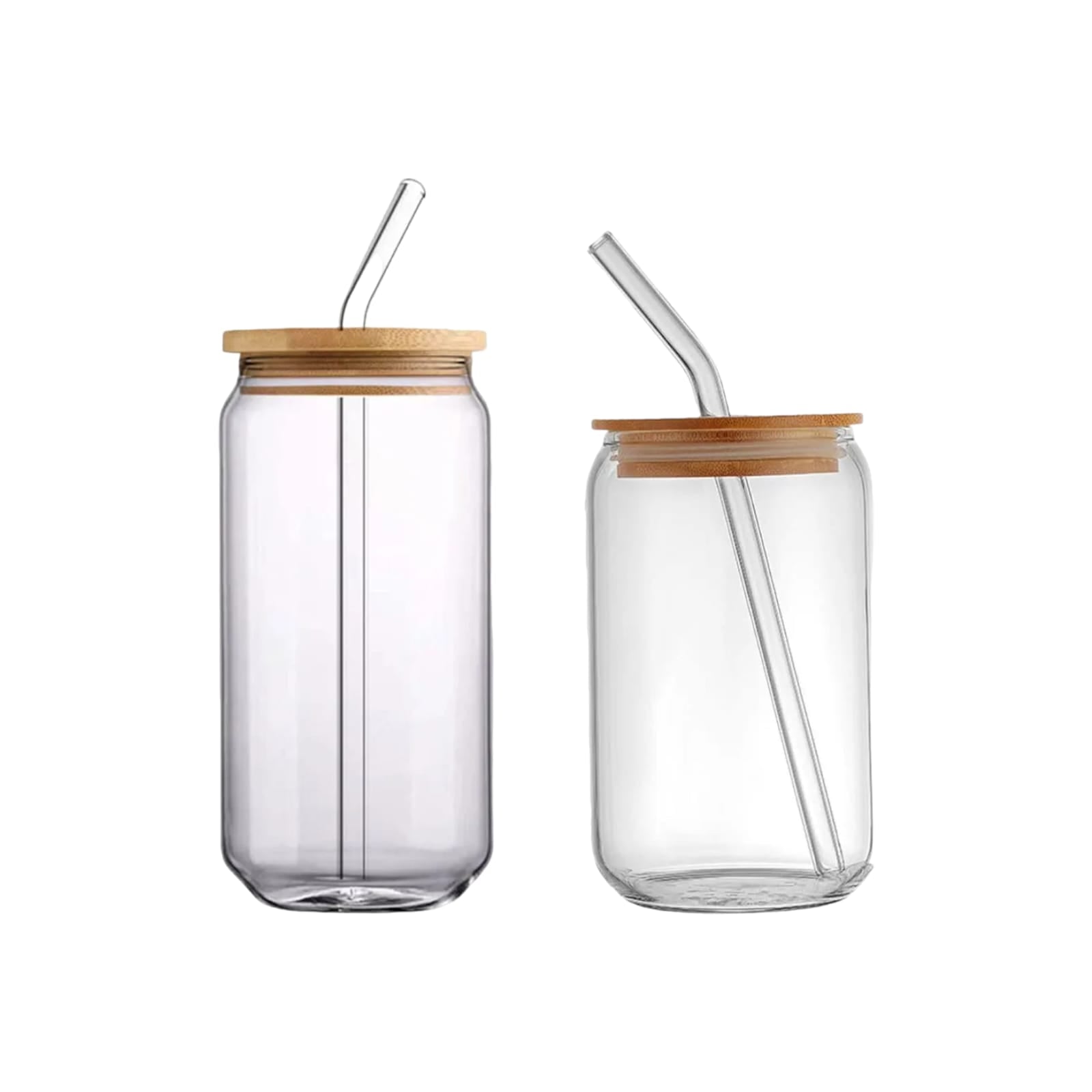Glass Drinking Can Bottle with Bamboo Lid and Borosilicate Straw