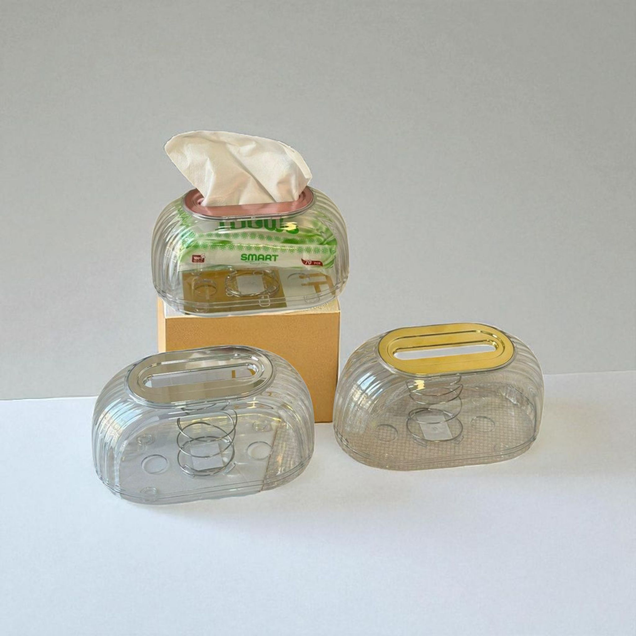 Acrylic Tissue Box Dispenser & Storage Organizer Clear 22x13x10cm Spring-Loaded