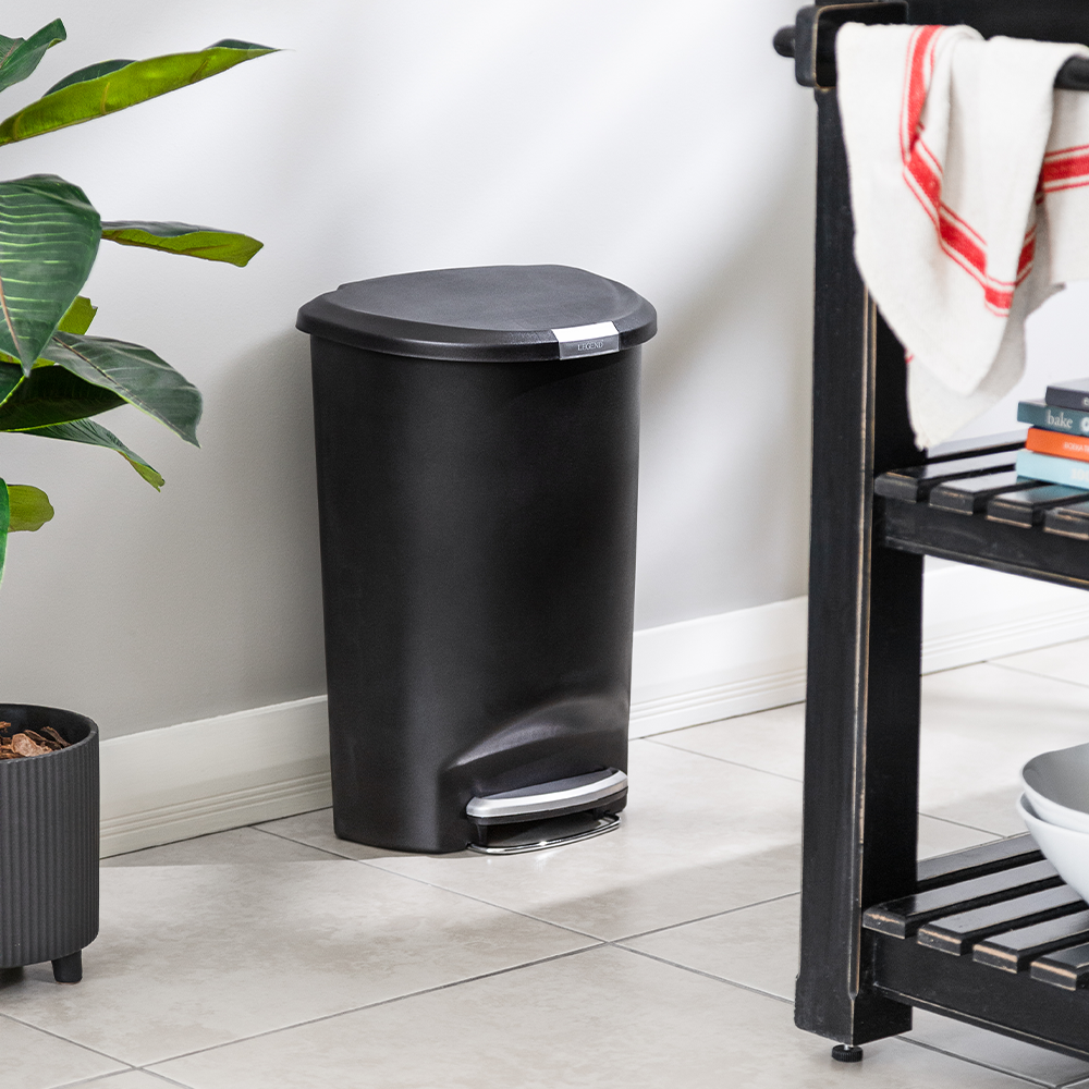 22L Legend Pedal Step Waste Dustbin Black Plastic