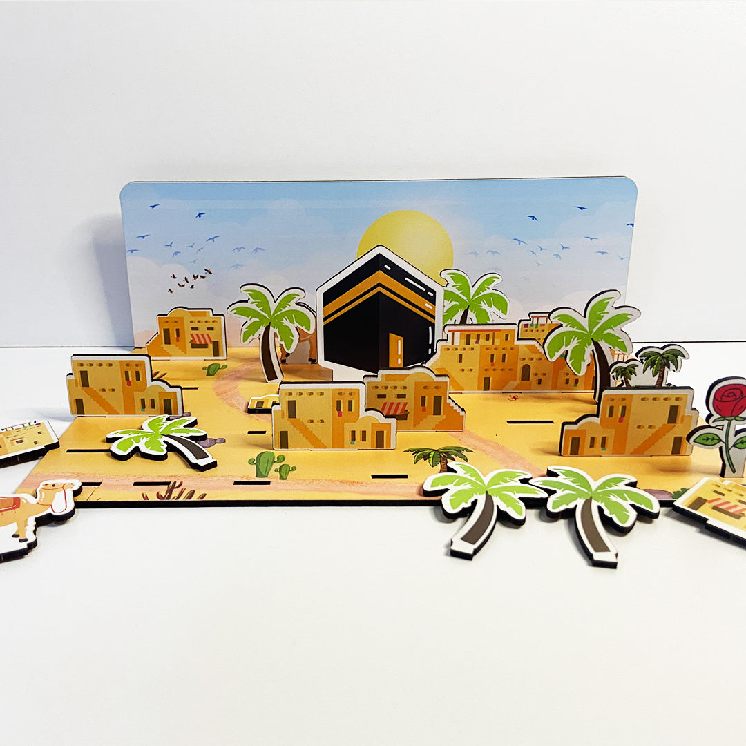 Educational Wooden Figures Toy Islamic Century Of Happiness Village 20x20cm MB57