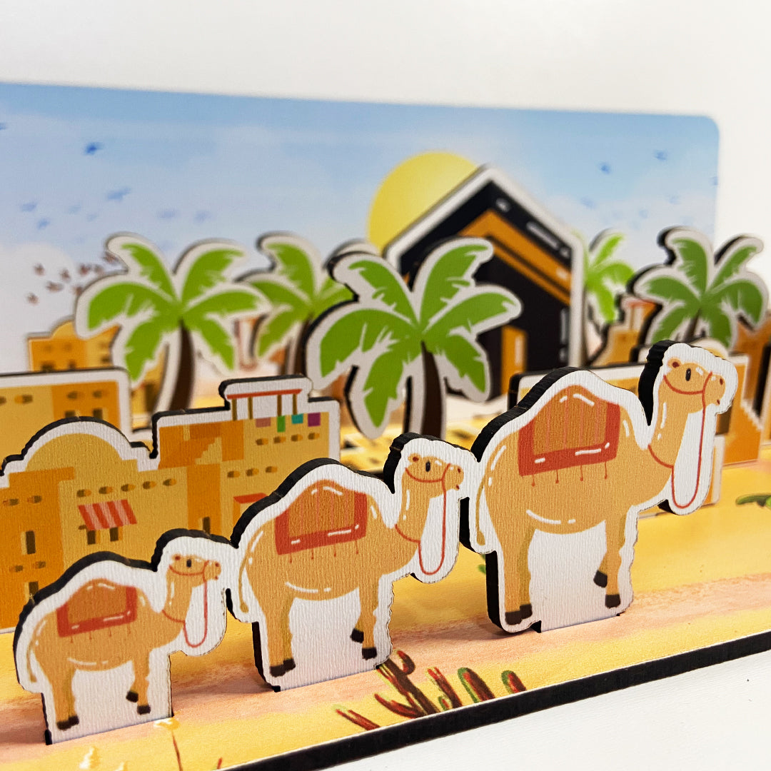 Educational Wooden Figures Toy Islamic Century Of Happiness Village 20x20cm MB57