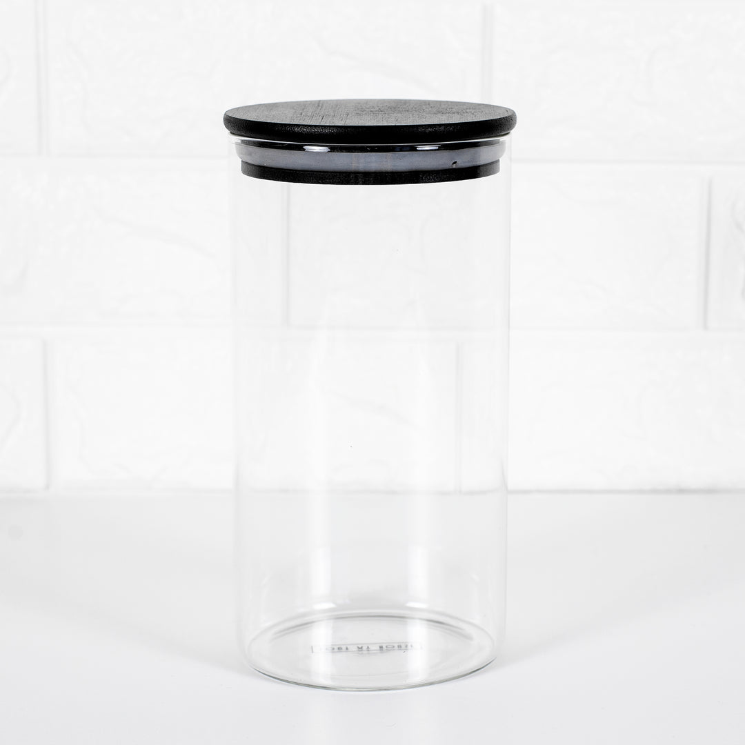 EH Glass Jar Canister Round with Black Lid 1300ml 21904