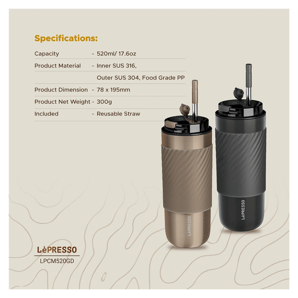 520ml Double-Wall Thermal Tumbler with Silicone Sleeve, Infuser & Retractable Stainless Steel Straw