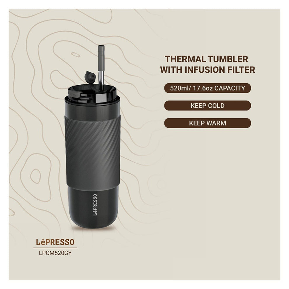 520ml Double-Wall Thermal Tumbler with Silicone Sleeve, Infuser & Retractable Stainless Steel Straw