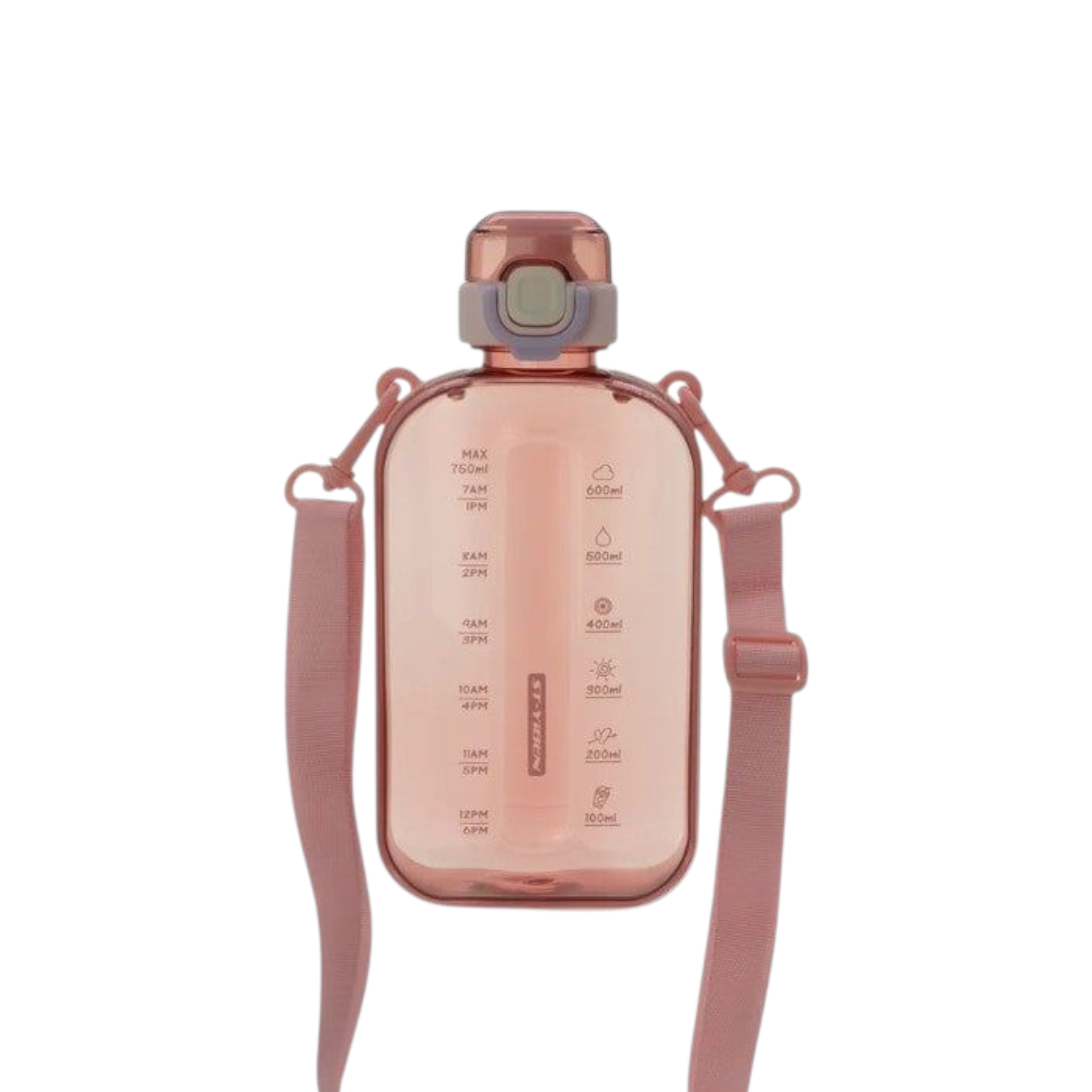 Regent Sports Water Bottle 750ml Rectangle Pink Transparent with Plastic Strap