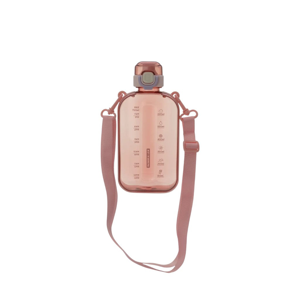 Regent Sports Water Bottle 750ml Rectangle Pink Transparent with Plastic Strap