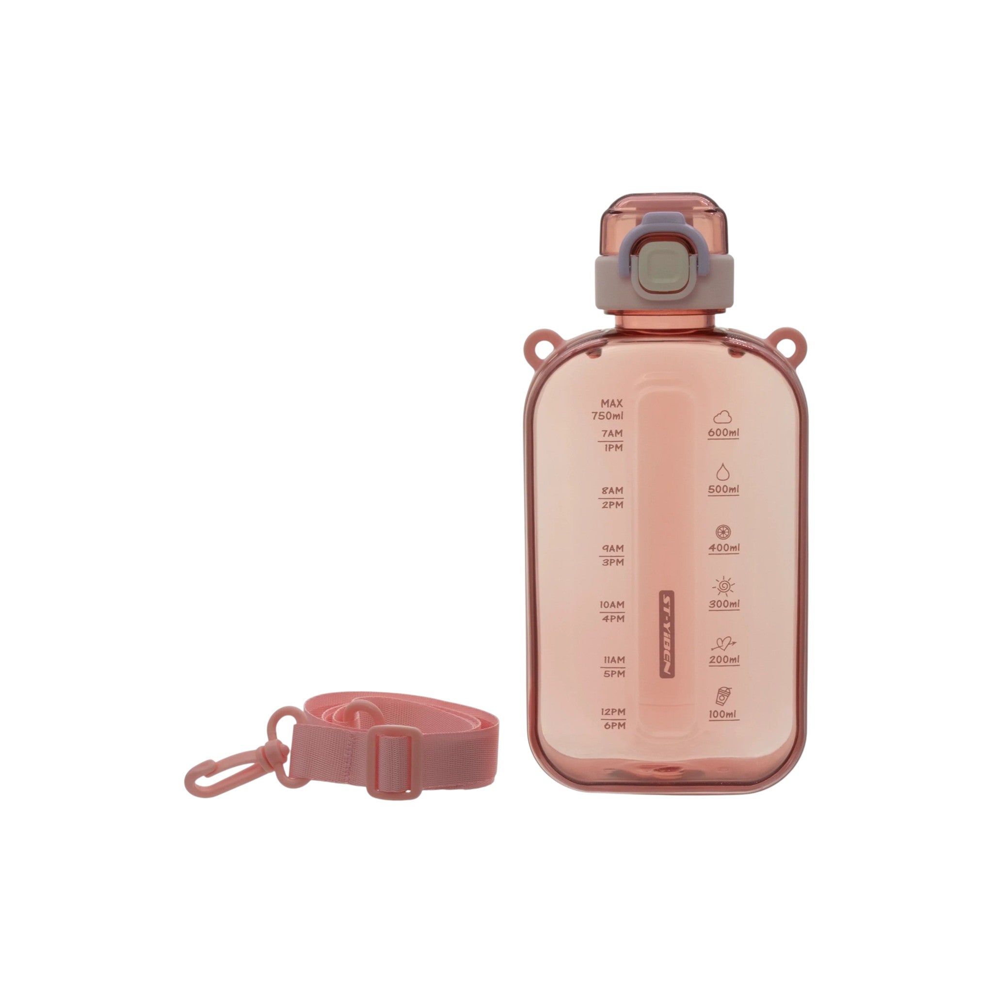 Regent Sports Water Bottle 750ml Rectangle Pink Transparent with Plastic Strap
