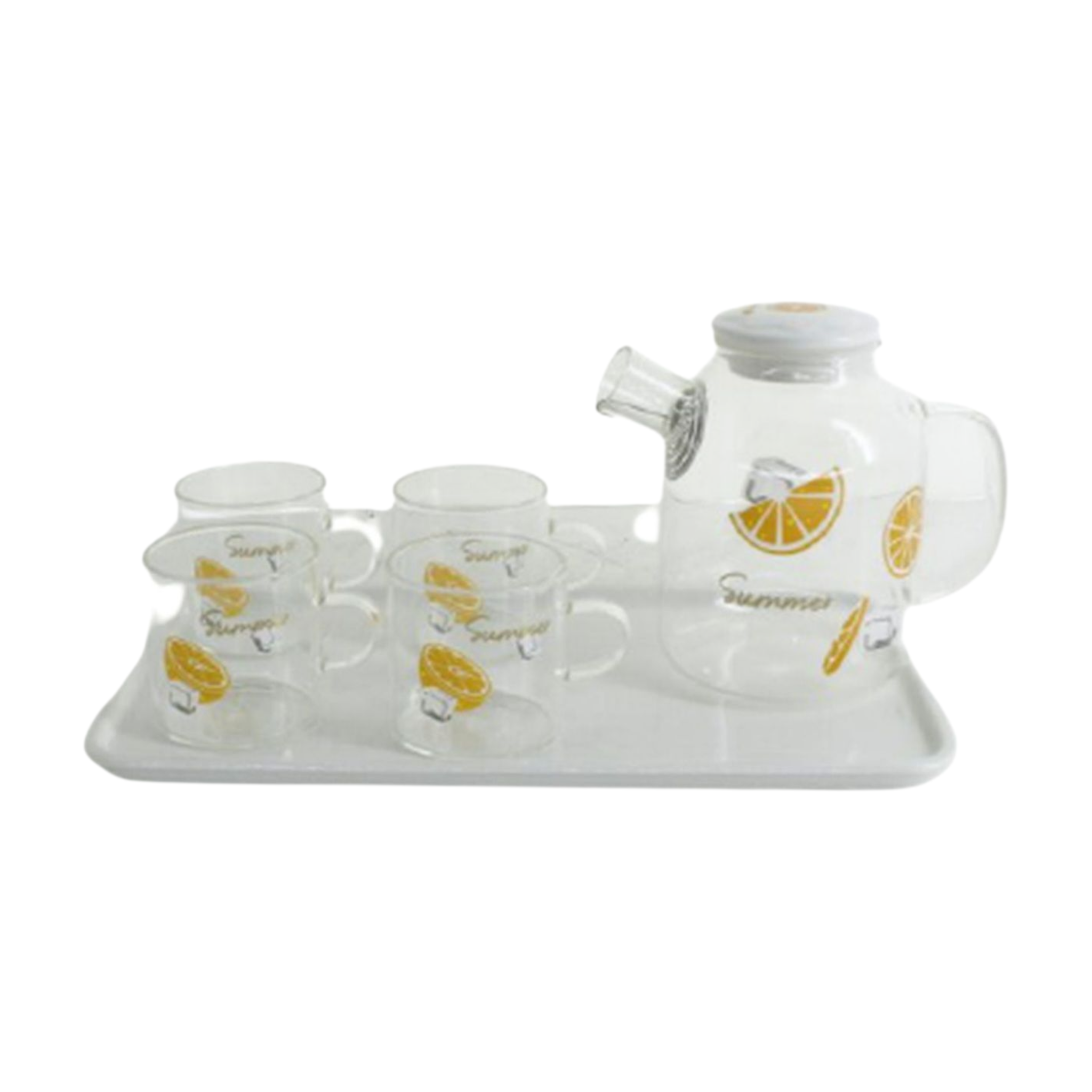 Glass Teapot with Cup & Tray Set 6pc - Tea Set PSK039